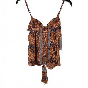 Jolt Floral Print Spaghetti Strap Tie Front 70's Boho Indie Top Medium-New